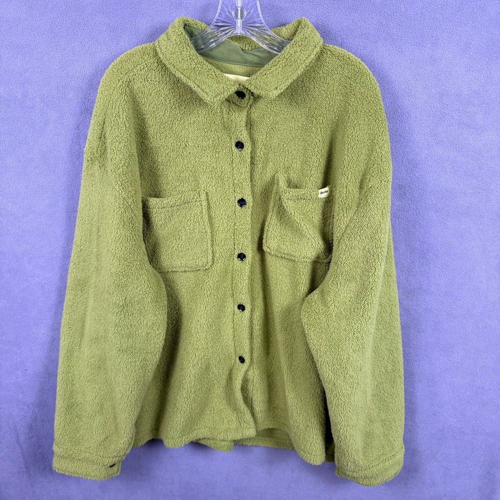Duvin Sherpa Fleece Shirt Jacket Mens 2XL Green Shacket Chore Coat